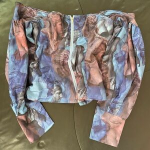 Off The Shoulder Baroque Printed Corset (Blue)